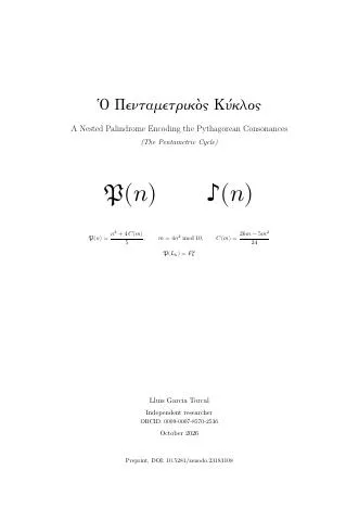 First page of the preprint The Pentametric Cycle: A Nested Palindrome Encoding the Pythagorean Consonances